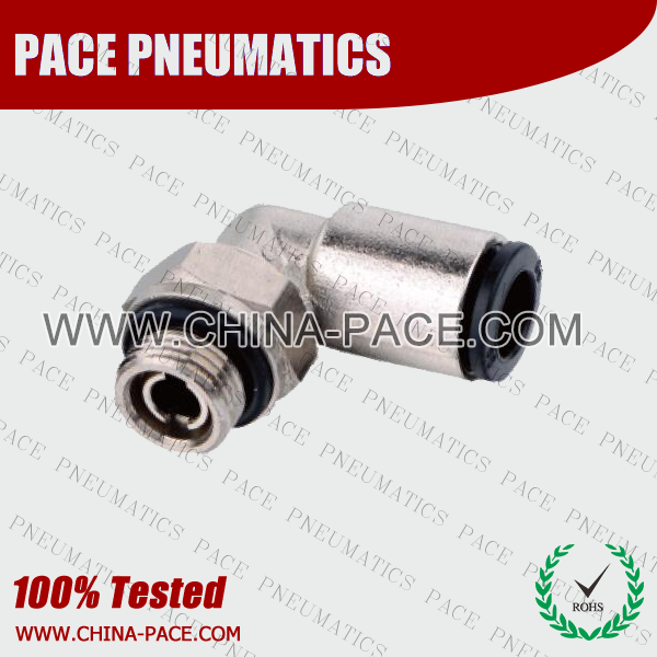 G Thread Brass Body Plastic Sleeve Male Elbow Push in Fittings, Nickel Plated Brass Push In fittings, Brass Pneumatic Fittings With Plastic Sleeve, Nickel Plated Brass Air Fittings, Nickel Plated Brass Push To Connect Fittings
